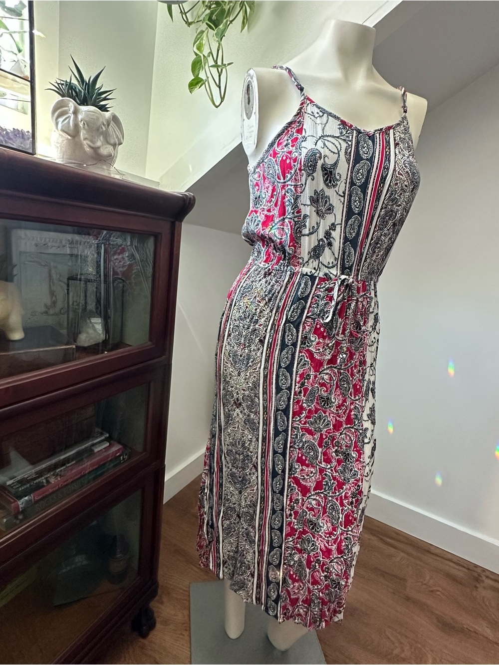 Knox Rose Spaghetti-Strap Paisley Mediterranean Dress - Red White Blue